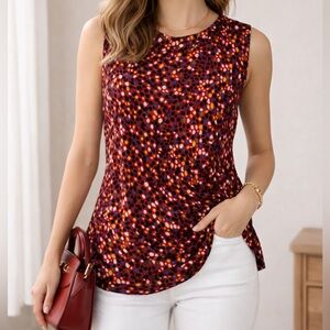 Anne Klein Red and Orange Dot Tank Top